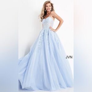 JVN by Jovani 00915 Strapless Long Ball Gown Prom Formal light Blue sz 4